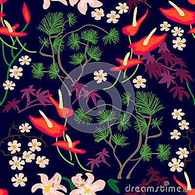 Japanese botanical print. Vector Illustration